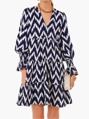 Tuckernuck pomander place kenzo ikat mini blue white chevron dress size S